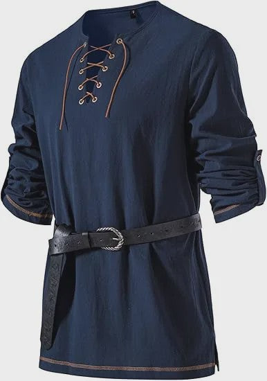Heren Middeleeuwse Tuniek met Vetersluiting - Renaissance, Viking & Piraat Kostuum Shirt