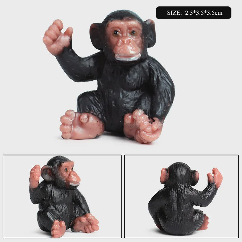 Oenux Wild Animal Speelfiguren: Aap, Chimpansee, Orang-oetan & Gibbon (PVC)