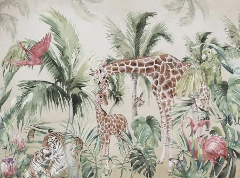 Milofi 3D Muurschildering Behang: Scandinavisch Bos met Jungle Dieren voor Kinderkamer