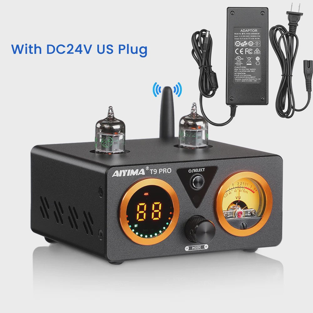 AIYIMA T9 PRO HiFi Bluetooth 5.2 Tube Versterker met VU Meter - 100W x 2 Stereo Audio Amp met USB DAC, COAX & OPT