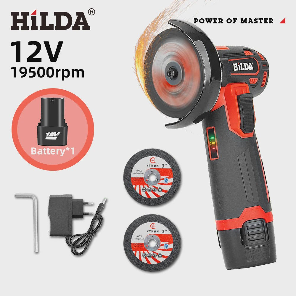 HILDA 12V Mini Haakse Slijper - Snoerloos, Oplaadbaar voor Slijpen, Polijsten & Snijden