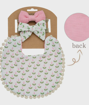 Babyset: 3x Babyluiers met Strik Haarbandjes - Bloemenprint & Pompons