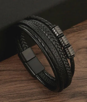 Stijlvolle Heren Armband van Gevlochten Leer - Multi-layer Fashion Accessoire