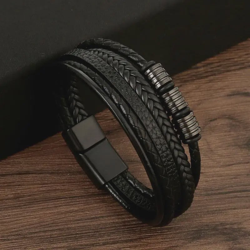 Stijlvolle Heren Armband van Gevlochten Leer - Multi-layer Fashion Accessoire