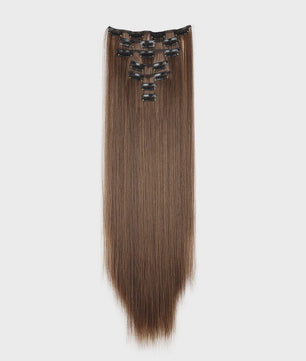 24 Inch Synthetische Haarverlenging met Clips - 7 Delig Set - Lang Steil Haarstuk voor Dames