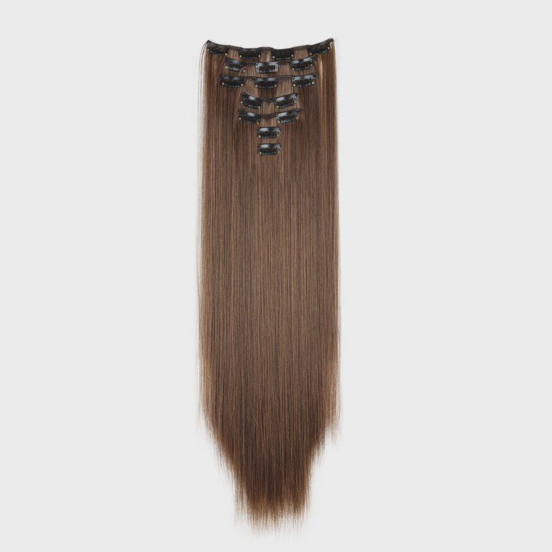 24 Inch Synthetische Haarverlenging met Clips - 7 Delig Set - Lang Steil Haarstuk voor Dames