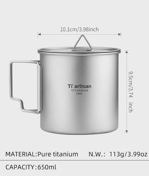 Tiartisan Titanium Mok met Opvouwbaar Handvat - Lichtgewicht & Draagbaar voor Outdoor Avonturen