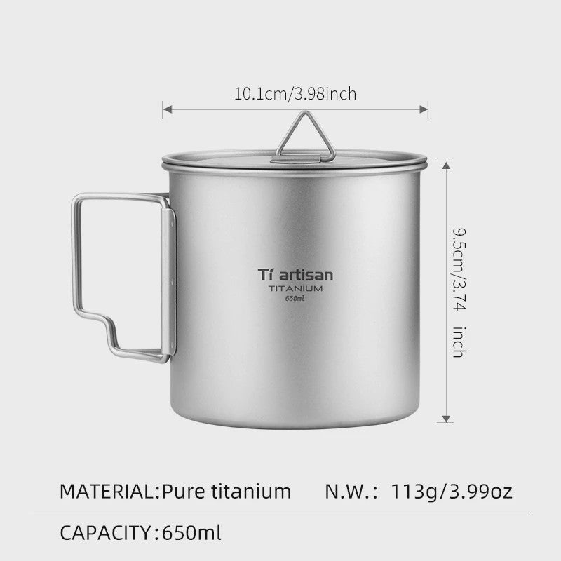 Tiartisan Titanium Mok met Opvouwbaar Handvat - Lichtgewicht & Draagbaar voor Outdoor Avonturen
