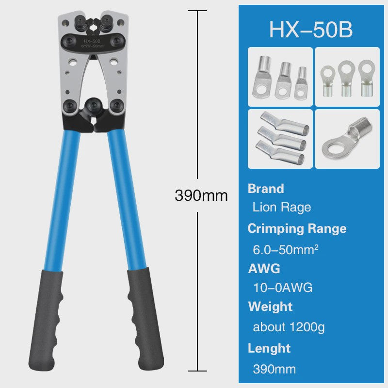 Professionele Krimptang HX-50B voor Kabelogen | 6-50mm² | AWG 10-0