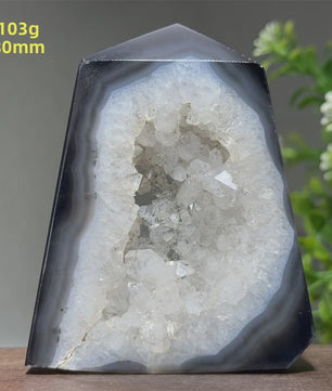 Zwarte Agaat Kristal Geode Obelisk - Natuurlijke Decoratie & Meditatie Steen