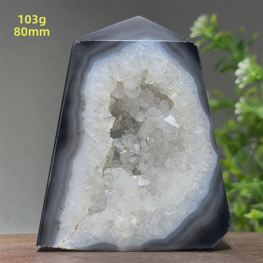 Zwarte Agaat Kristal Geode Obelisk - Natuurlijke Decoratie & Meditatie Steen
