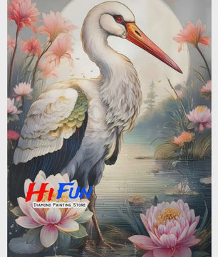 Diamond Painting Ooievaar Kustvogel - Volledige Ronde Diamanten Borduurkit voor Muurkunst