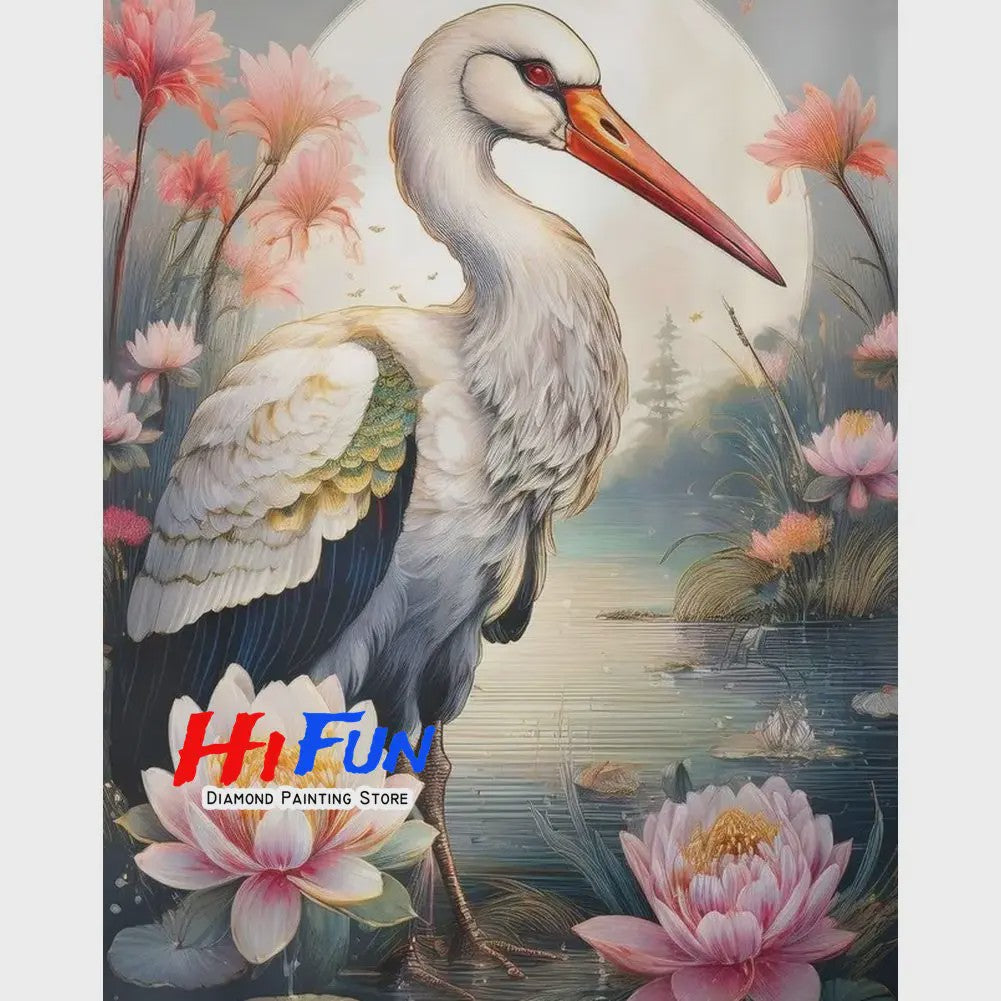 Diamond Painting Ooievaar Kustvogel - Volledige Ronde Diamanten Borduurkit voor Muurkunst