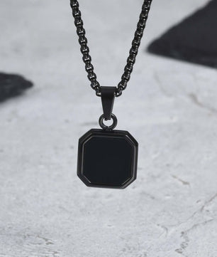 Stijlvolle RVS Hanger met Zwart Emaille - Geometric Dog Tag Ketting voor Mannen