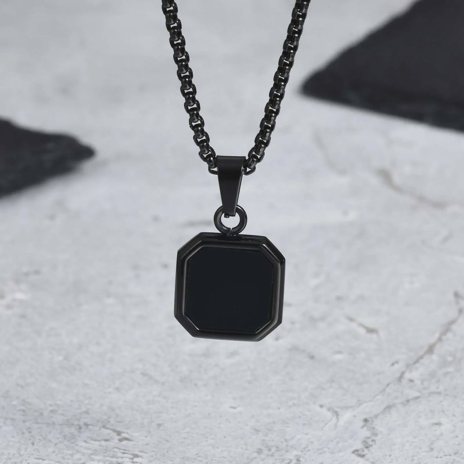 Stijlvolle RVS Hanger met Zwart Emaille - Geometric Dog Tag Ketting voor Mannen