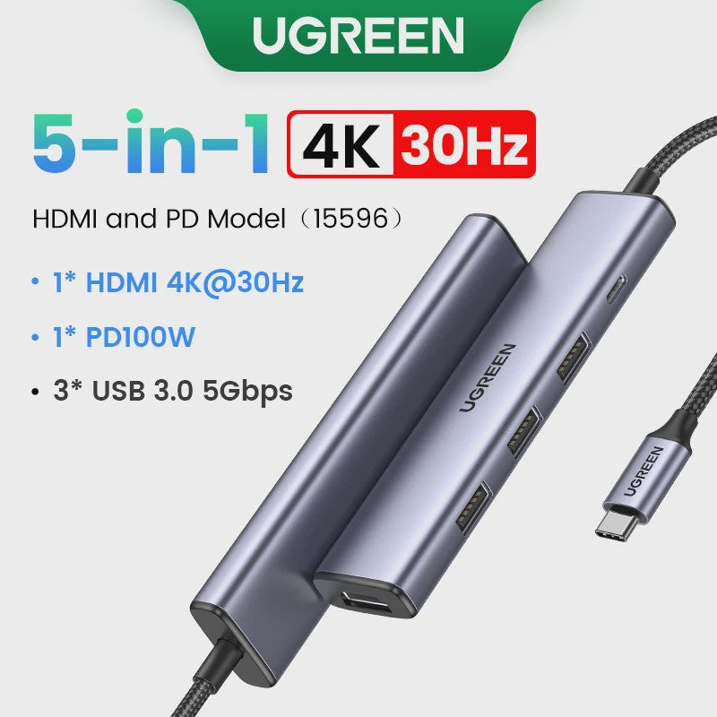 UGREEN 10-in-1 USB-C Hub: 8K/4K Dual HDMI, RJ45, USB 3.0, PD 100W - Docking Station voor MacBook & Laptop