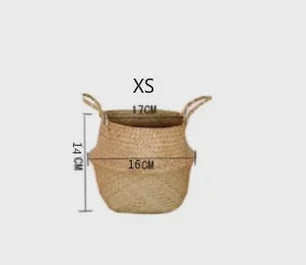 Handgeweven Zeegras Mand met Handvatten - Decoratieve Opbergmand & Plantenpot