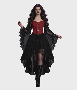 Dames Heksenjurk met Pofmouwen - Middeleeuwse & Gothische Renaissance Stijl voor Halloween & Cosplay