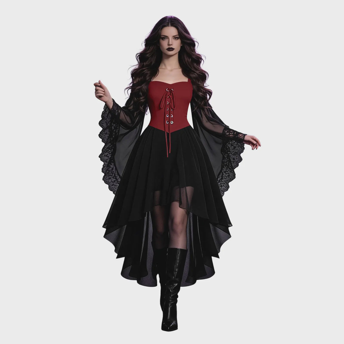 Dames Heksenjurk met Pofmouwen - Middeleeuwse & Gothische Renaissance Stijl voor Halloween & Cosplay