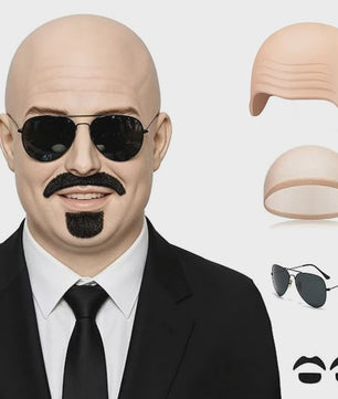 Set van 4 Kale Hoofd Pruikenkapjes & Accessoires voor Cosplay en Feest