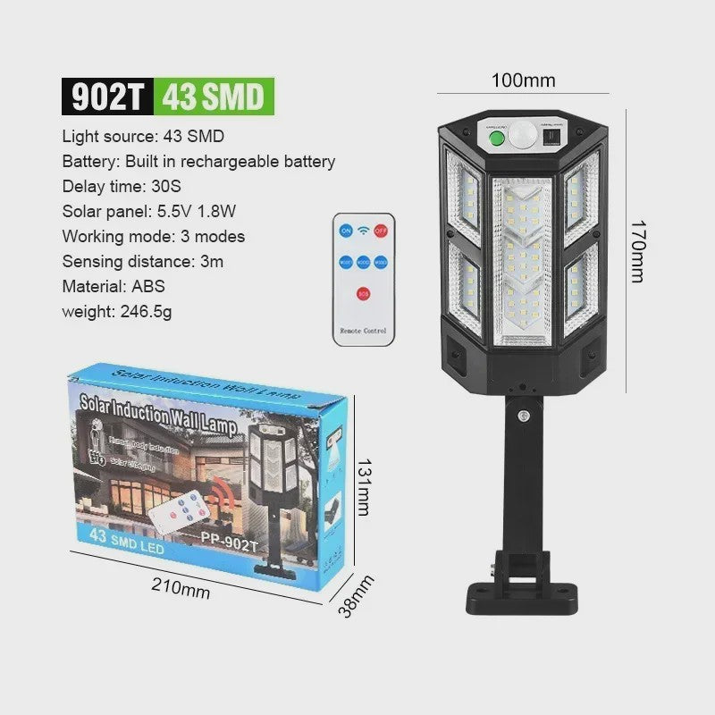 Krachtige LED Solar Buitenlamp met Bewegingssensor - Tuin, Terras, Garage