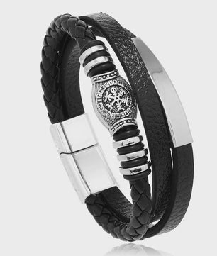 Trendy Heren Leren Armband - RVS & Gevlochten Touw, 21cm