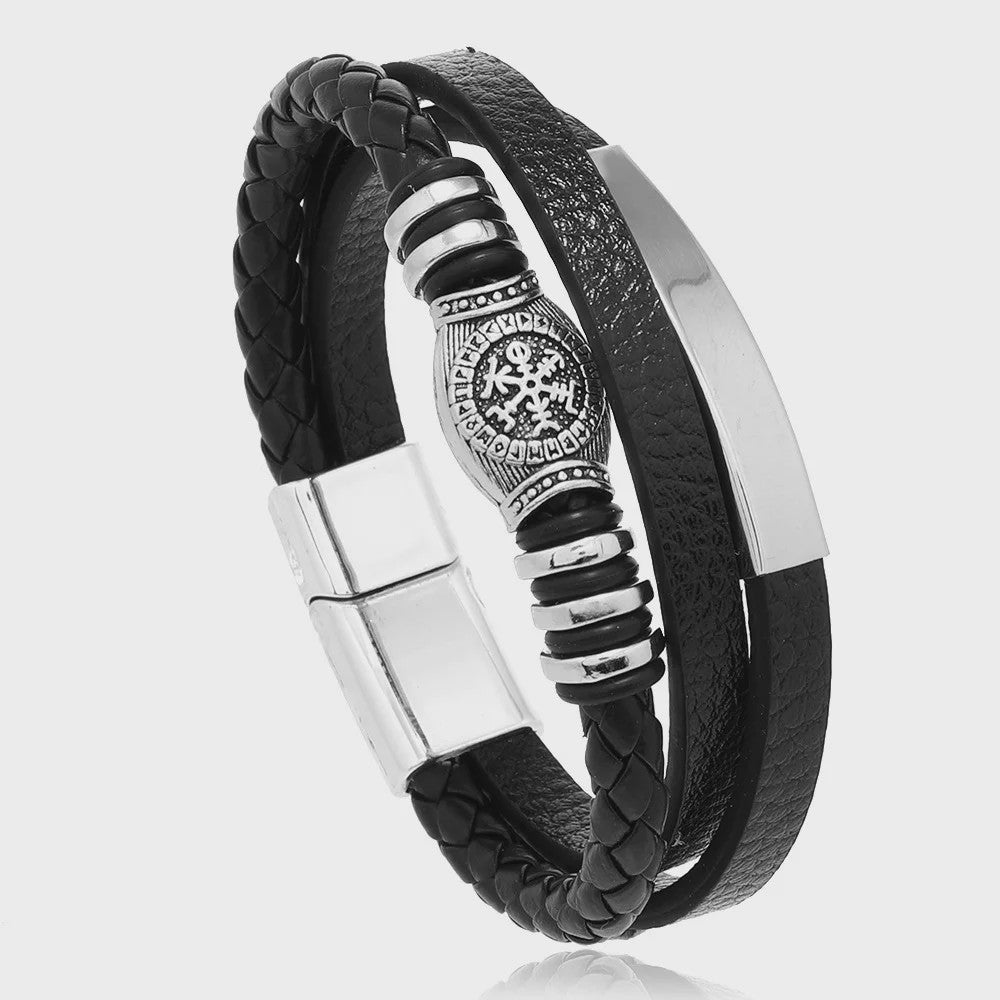 Trendy Heren Leren Armband - RVS & Gevlochten Touw, 21cm