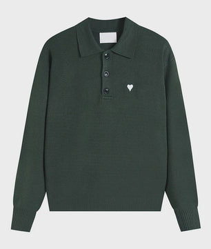 Dames Gebreide Poloshirt met Omvouwbare Kraag en Hartje - Comfortabel & Ademend
