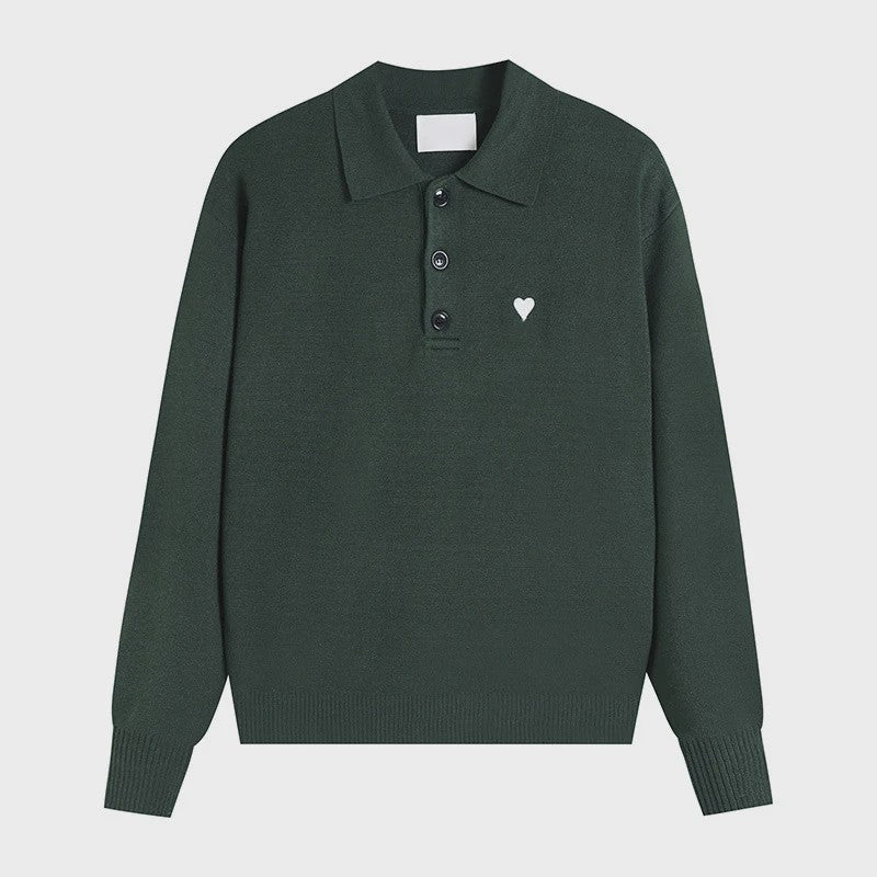 Dames Gebreide Poloshirt met Omvouwbare Kraag en Hartje - Comfortabel & Ademend