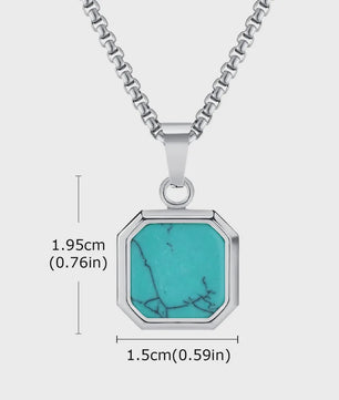 Vnox Heren Turquoise Hanger Ketting - RVS Boxketting, Vintage Stijl
