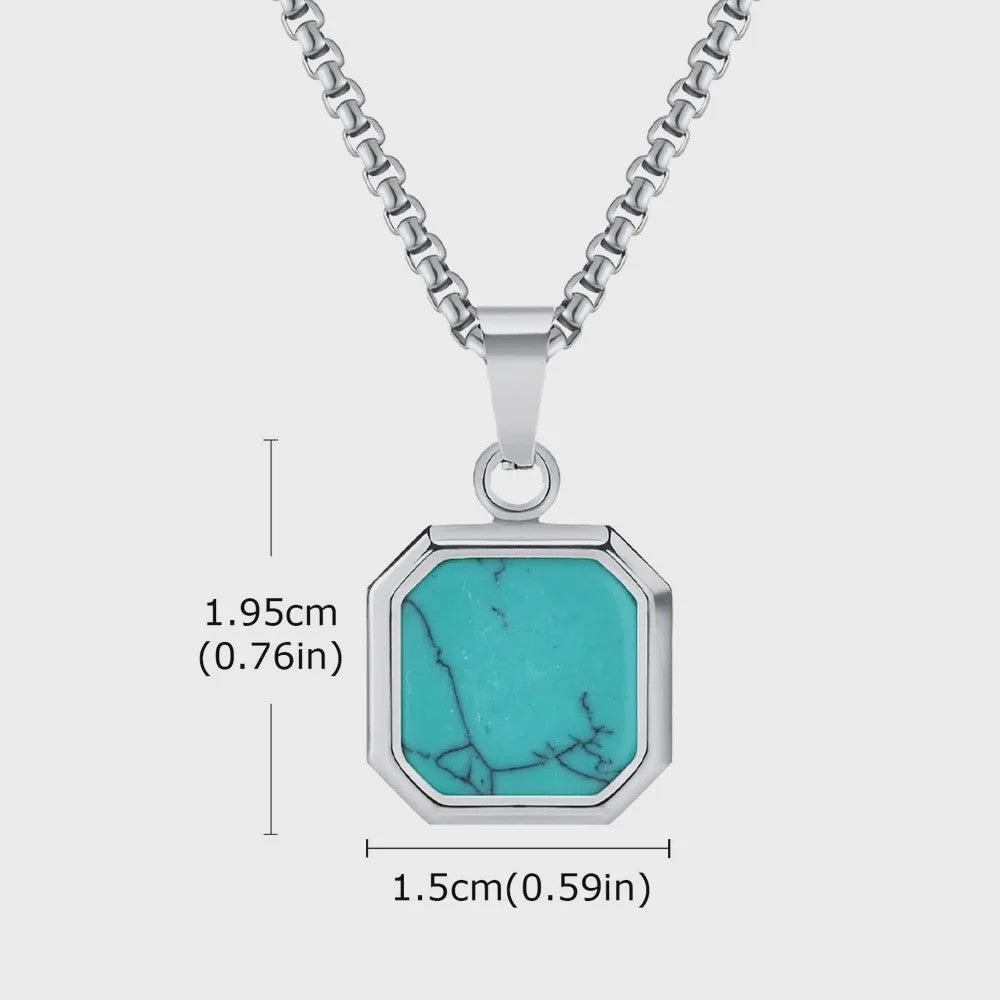 Vnox Heren Turquoise Hanger Ketting - RVS Boxketting, Vintage Stijl