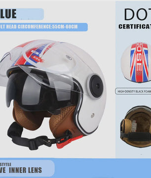 Vintage Open Motorhelm met Dubbel Vizier - DOT Gecertificeerd, Retro Stijl