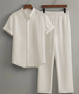 Zomerse Heren Tweedelige Set: Luchtig Linnen Look Shirt met Broek