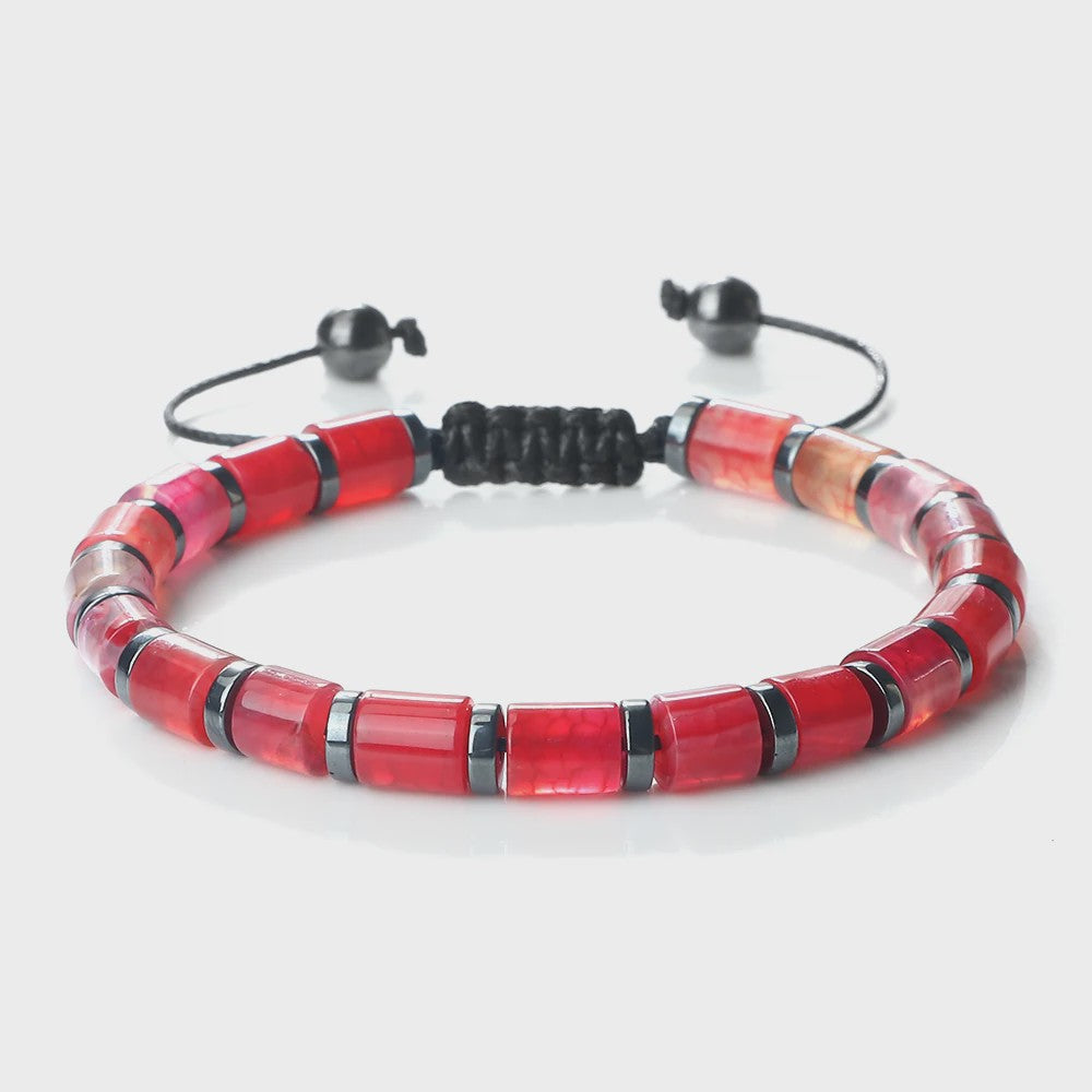Blauwe Cilindervormige Agate Armband - Gevlochten Natuursteen Bangle voor Dames en Heren