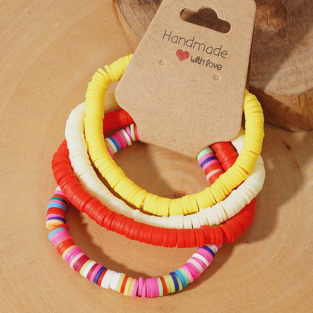 Set van 4 Kleurrijke Heishi Kralen Armbanden - Handgemaakt Boho Mixkleur Sieraden Dames 2024