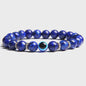 Set van 2 Handgemaakte Natuursteen Armbanden met Hanger Oog van Fatima & Lavasteen/Hematiet