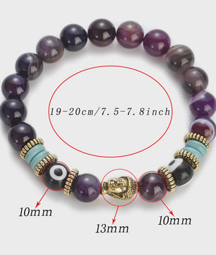 Handgemaakte Buddha & Evil Eye Armband met Turkoois Blauwe Stenen - Elastisch, Yoga Stijl