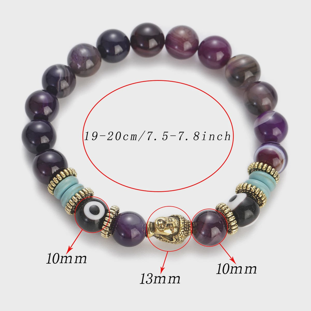 Handgemaakte Buddha & Evil Eye Armband met Turkoois Blauwe Stenen - Elastisch, Yoga Stijl