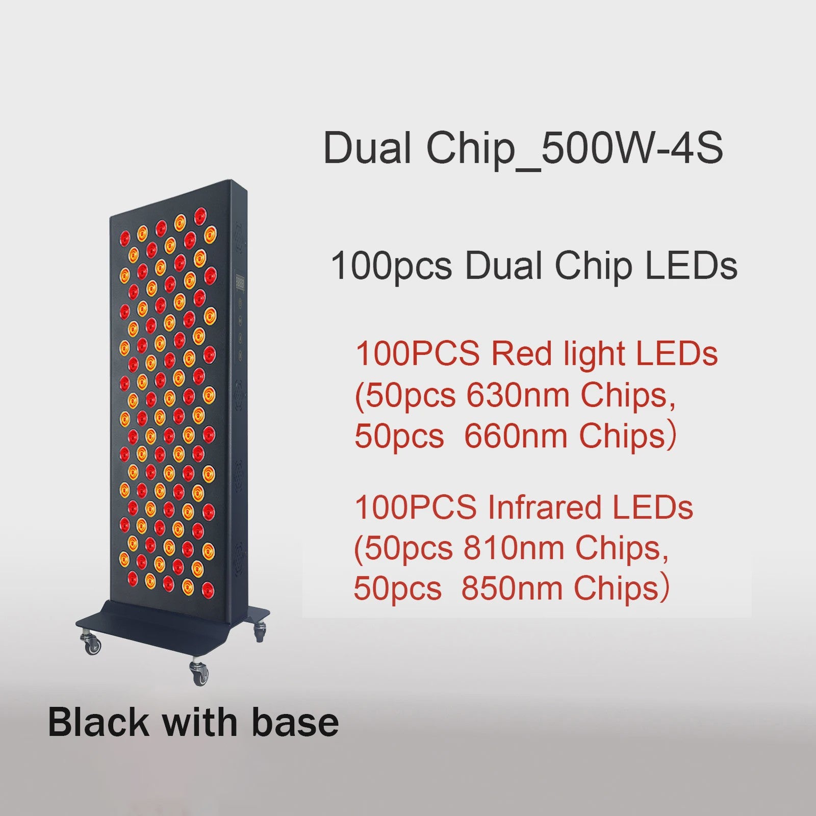 Dual Chip Roodlichttherapie Paneel LED - Gezicht & Lichaam - 630nm/660nm Rood & 810nm/850nm NIR