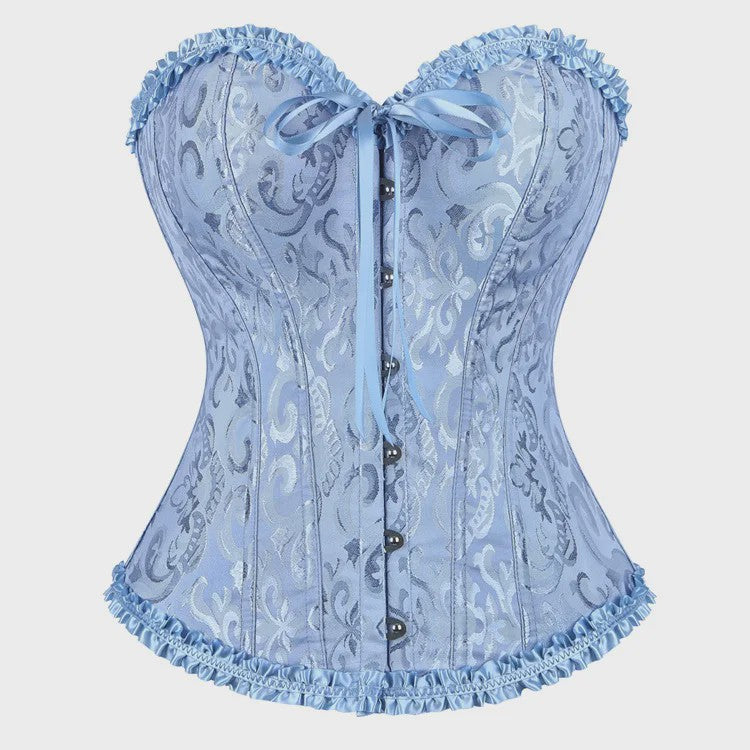 Victoriaans Jacquard Corset Top met Kant en Bloemenprint - Sexy Bustier voor Dames