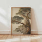 Japanse Kraanvogel Poster - Vintage Ukiyo-e Muurkunst met Rode Zon en Pijnboom
