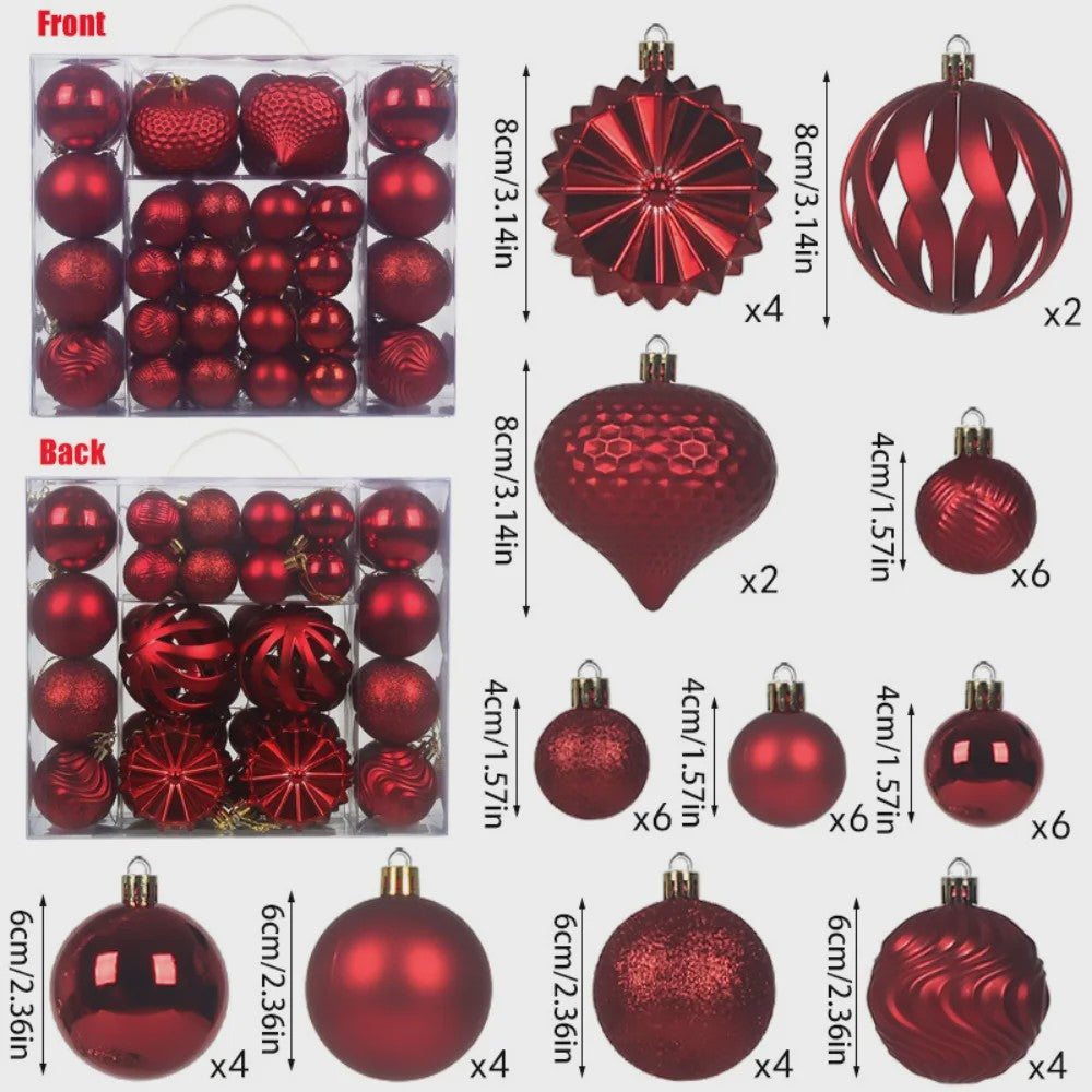 48-delige Set Kerstballen Plastic - Effen Kleur & Diverse Maten (4/6/8cm) voor Kerstboom Decoratie