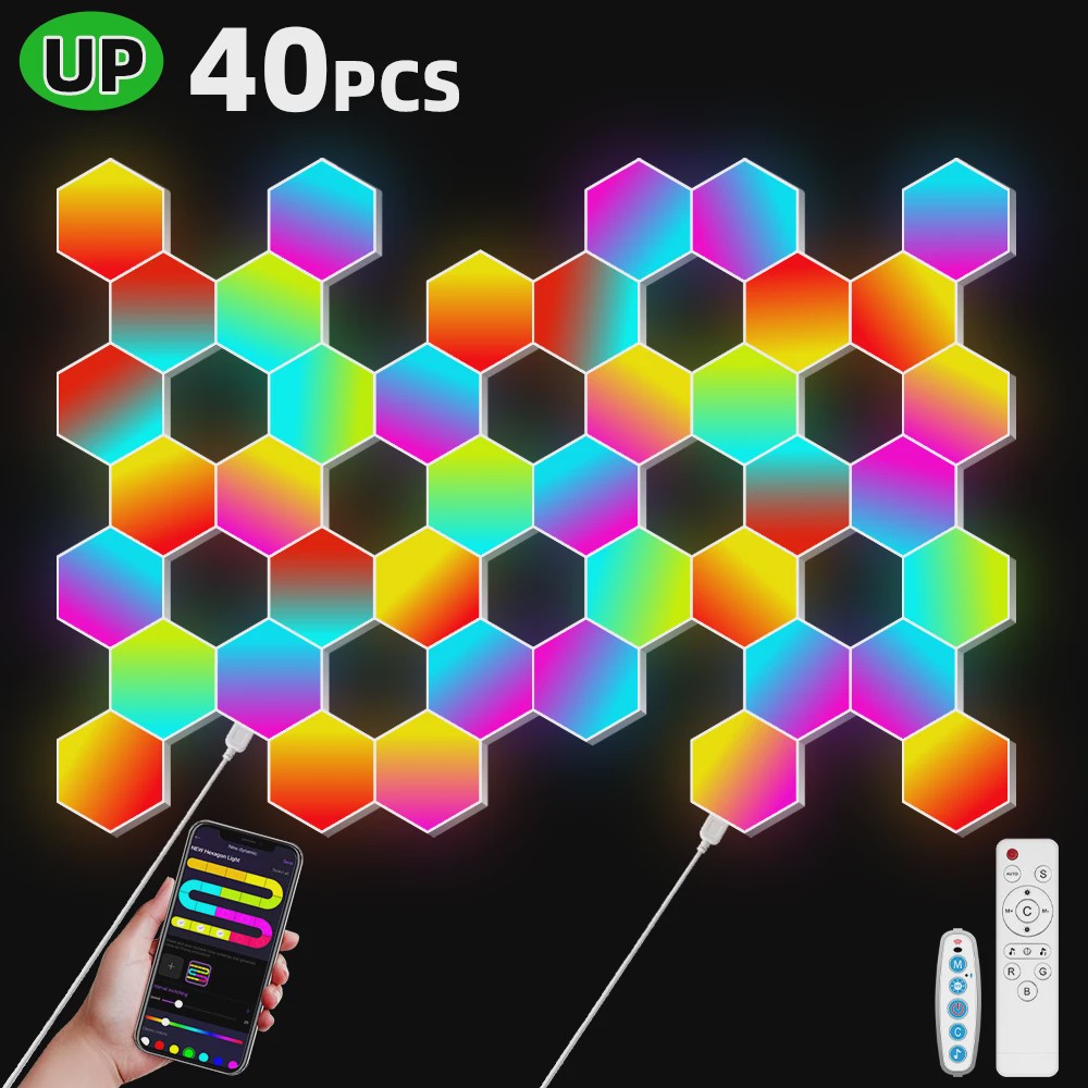 Modulaire Hexagon LED Wandlampen - RGB, Muziek Sync, App Bediening & USB