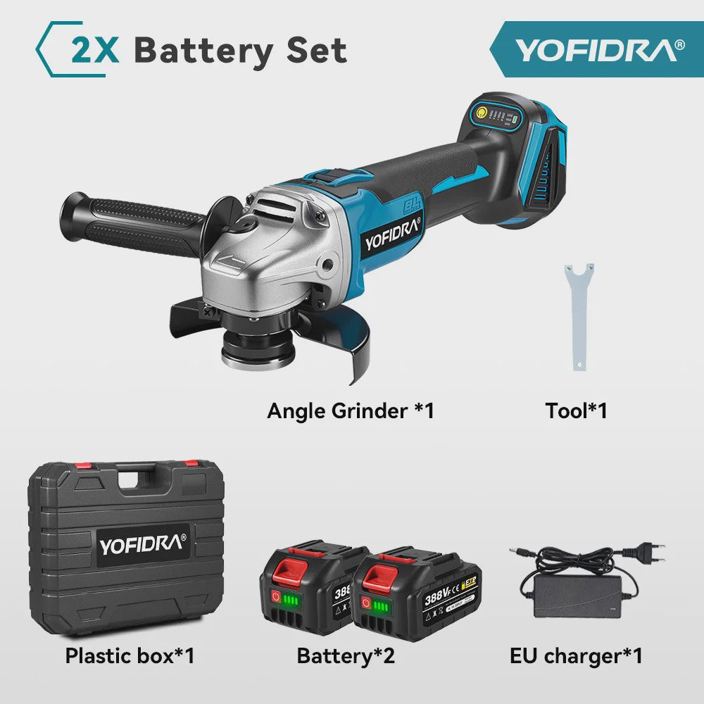 YOFIDRA Accu Haakse Slijper 125mm M14 - Borstelloze Motor, 21V Kracht