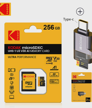 KODAK Micro SD Kaart 16GB - 256GB | Class 10 U3 4K | TF Kaart voor Drone & Telefoon