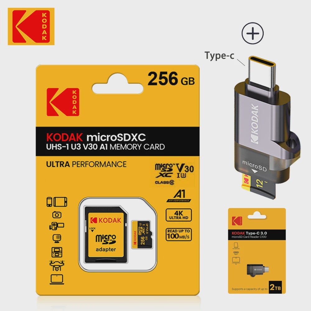 KODAK Micro SD Kaart 16GB - 256GB | Class 10 U3 4K | TF Kaart voor Drone & Telefoon