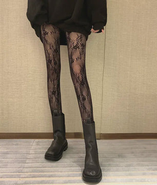 Luxe Lolita Pantyhose met Bloemig Kant en Mesh - Retro Stijl
