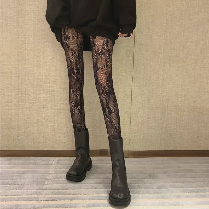 Luxe Lolita Pantyhose met Bloemig Kant en Mesh - Retro Stijl