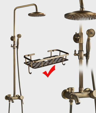 Antieke Messing Douchekraan Set met Handdouche en Doucheplank - Wandmontage, Dubbele Greep