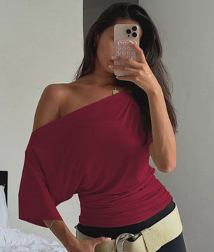 Zomerse One Shoulder Top met Korte Mouwen - Stijlvol en Sexy